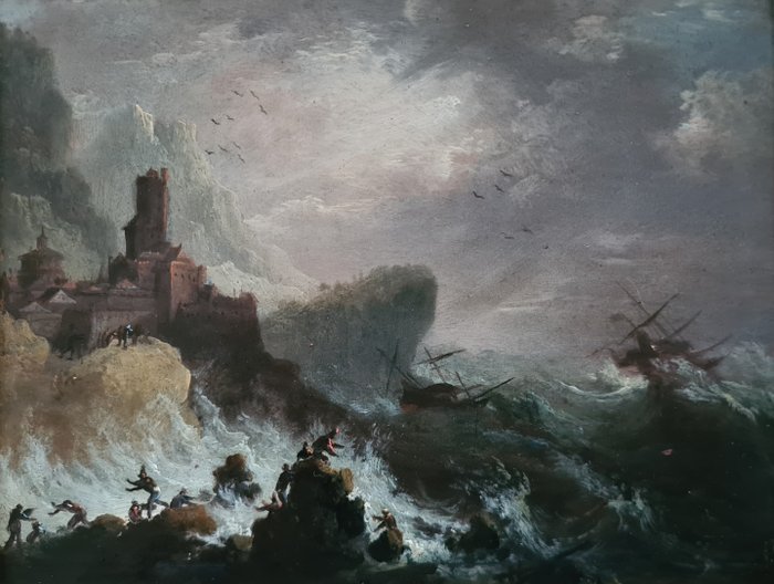 Joseph Vernet (1714-1789), Follower of - Stormy Seas by a Coastal Fortress