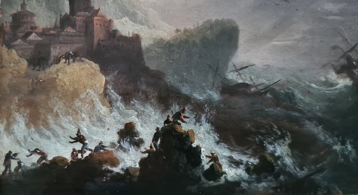 Joseph Vernet (1714-1789), Follower of - Stormy Seas by a Coastal Fortress