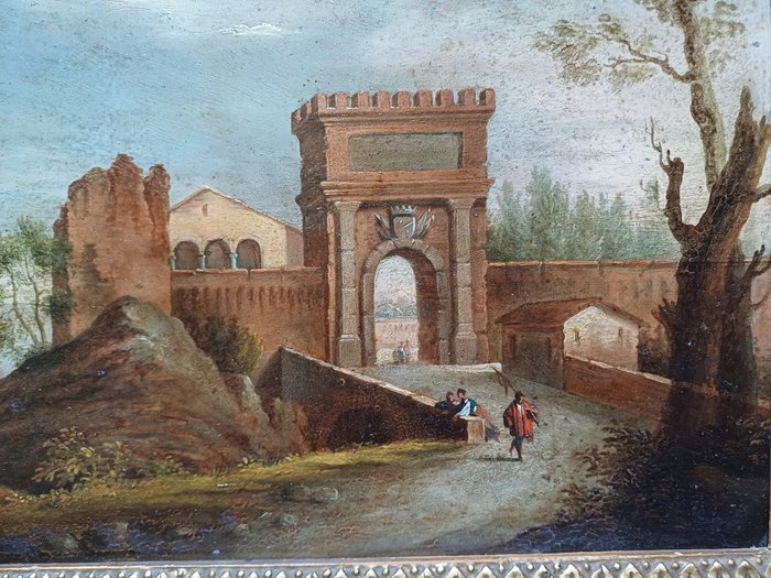 Faustino Joli (1814–1876), Attributed to - Veduta di un antico monastero con viandanti