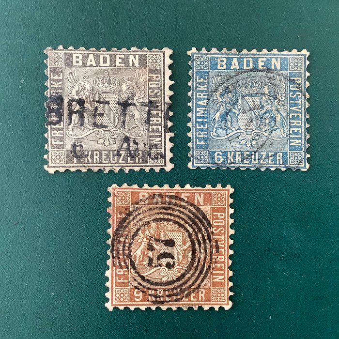 Baden 1862 - Våbenskjold i perforering 10 - Michel 13/15