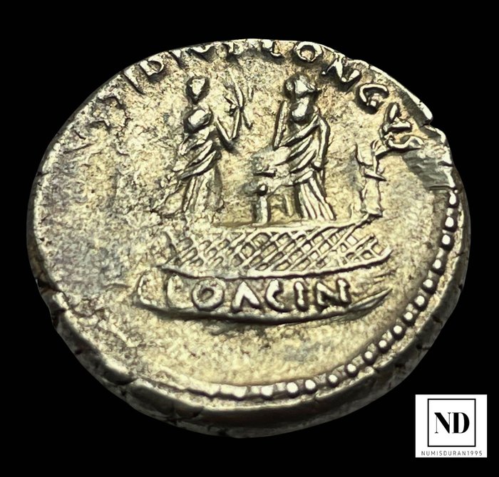 Romerska republiken L Mussidius Longus 42 BC Denarius