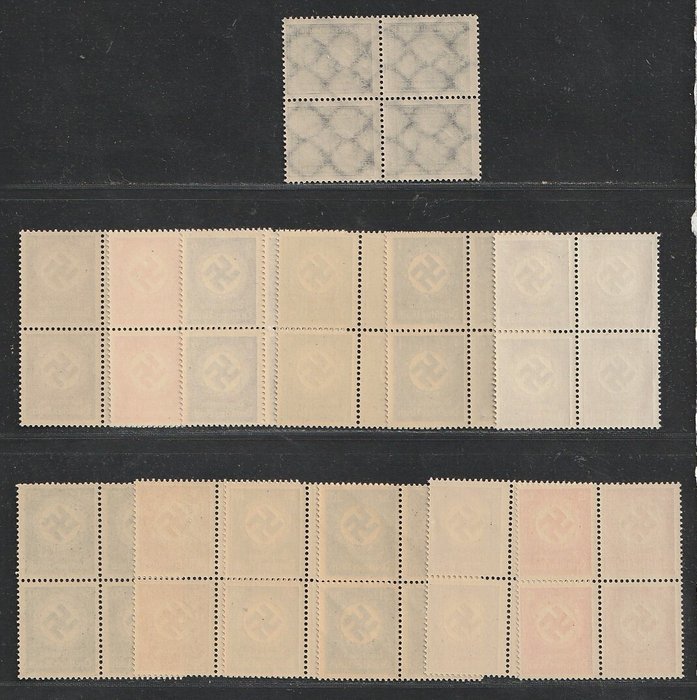 Tyske Kejserrige 1924/1944 - Forskellige bedre, ofte komplette servicesæt - Michel Dienst: 113, 166/177 in blokken van 4