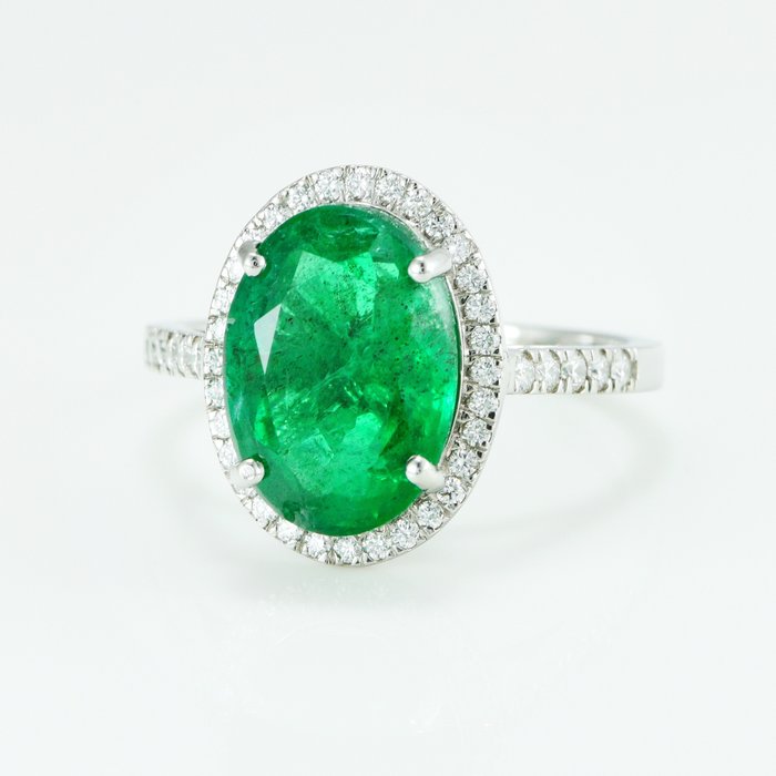 Ring Platin -  435ct tw Smaragd - Diamant - Eksklusiv Emerald Ring