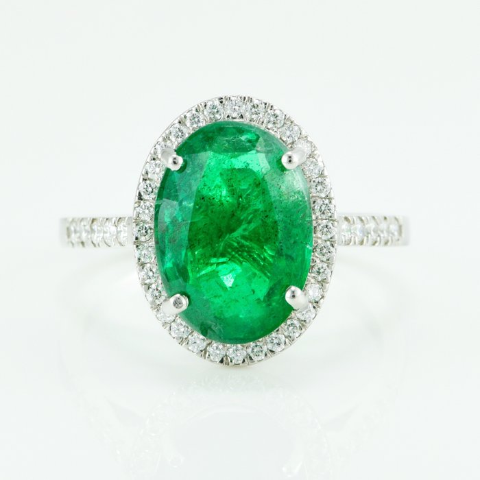 Ring Platin -  435ct tw Smaragd - Diamant - Eksklusiv Emerald Ring