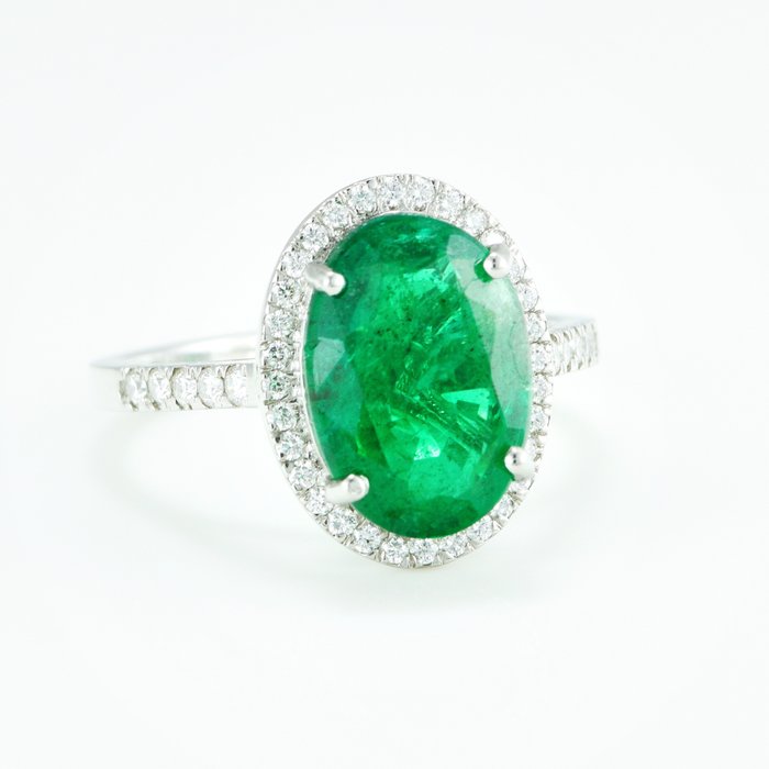 Ring Platin -  435ct tw Smaragd - Diamant - Eksklusiv Emerald Ring