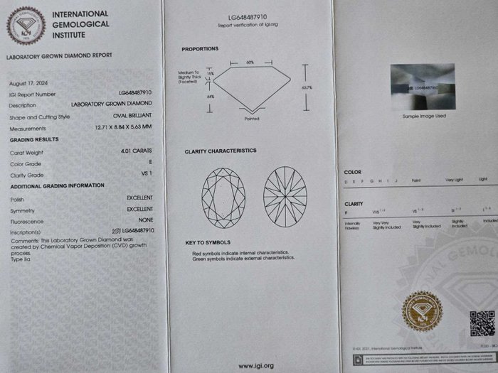 Ring Platin -  4.36ct. tw. Diamant (Laboratoriedyrket) - Diamant - E, VS1