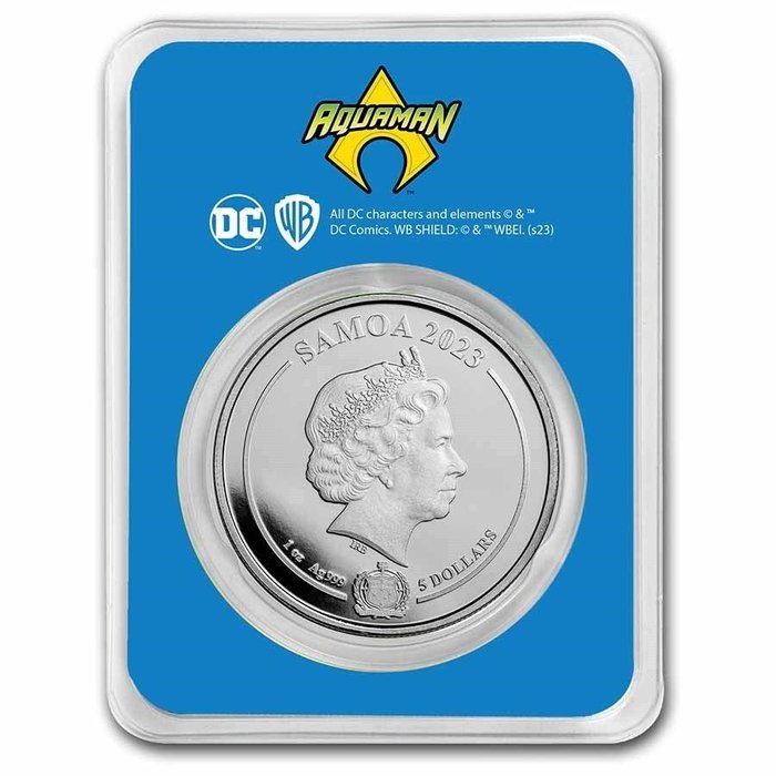 Samoa. 5 Dollars 2023 Aquaman - DC Comics, 1 Oz (.999) im Blister  (Ingen mindstepris)