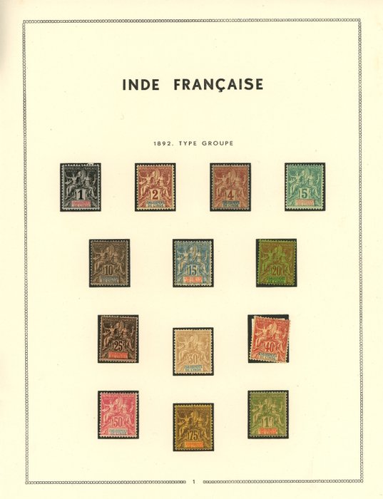 Fransk koloni 1892/1922 - Smukt sæt gamle og SM-sporing fra fransk Indien før uafhængighed, "Grupper"-serien,...