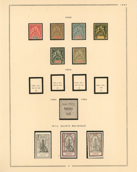 Fransk koloni 1892/1922 - Smukt sæt gamle og SM-sporing fra fransk Indien før uafhængighed, "Grupper"-serien,...