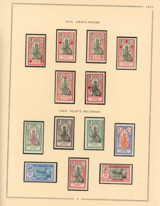 Fransk koloni 1892/1922 - Smukt sæt gamle og SM-sporing fra fransk Indien før uafhængighed, "Grupper"-serien,...