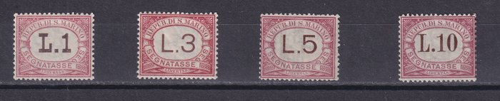 San Marino 1897/1919 - Komplet sæt med 9 skattemærker Værdi i Bruno, Sassone 1/9. Nogle fremragende centrerede værdier. - Sassone Serie 800