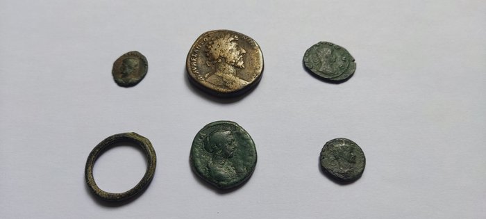 Romarriket. Lot of 6 Æ pieces incl.: As, Crispina (Augusta, AD 178-182)  Sestertius Marcus Aurelius (AD 161-180)  (Ingen mindstepris)