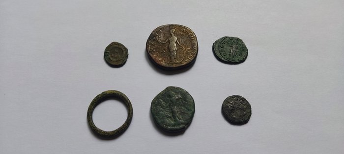 Romarriket. Lot of 6 Æ pieces incl.: As, Crispina (Augusta, AD 178-182)  Sestertius Marcus Aurelius (AD 161-180)  (Ingen mindstepris)