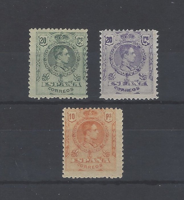 Spanien 1909/1922 - Alfonso XIII-nøgleværdier - Edifil nº 272 + 273 + 280