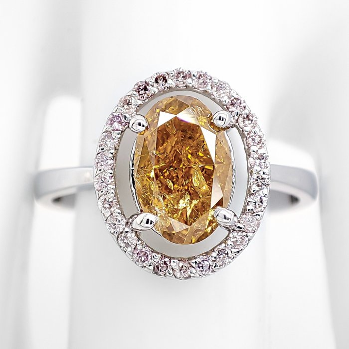 Ingen mindstepris - Ring - 14 karat Hvidguld -  1.71ct. tw. Gul Diamant (Naturfarvet) - Diamant