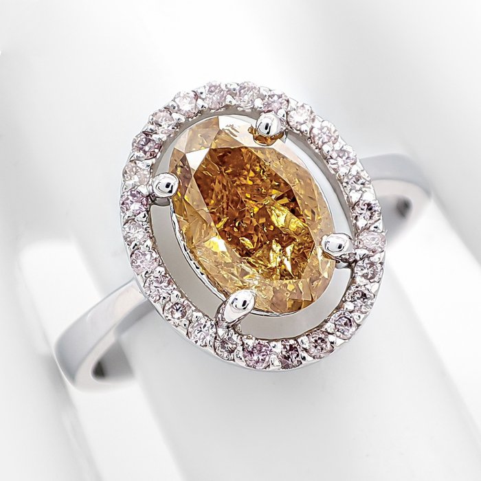 Ingen mindstepris - Ring - 14 karat Hvidguld -  1.71ct. tw. Gul Diamant (Naturfarvet) - Diamant