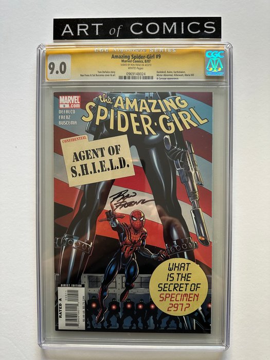 Amazing Spider-Girl #9 - Darkdevil Kaine Carnage Earthshaker Appearance - Signed By Ron Frenz - Signature Series Graded CGC 90!!! - Very High Grade! - White Pages! - 1 Signed graded comic - Første udgave - 2007