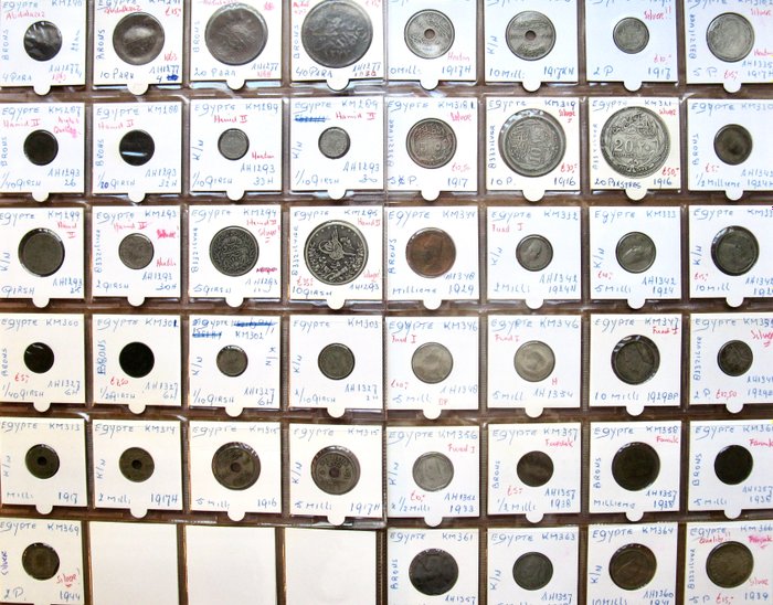 Egypten Type Collection of 45 Old Coins 1863-1944 including 11x silver