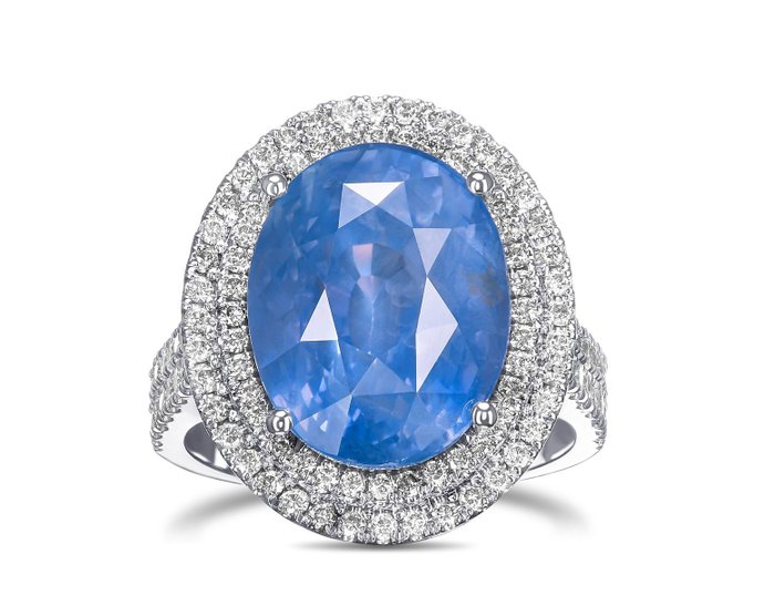 Statement-ring - 18 kraat Hvidguld -  15.65ct. tw. Safir - Diamant