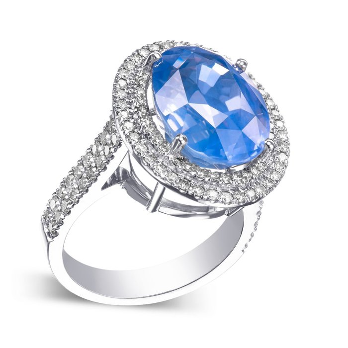 Statement-ring - 18 kraat Hvidguld -  15.65ct. tw. Safir - Diamant