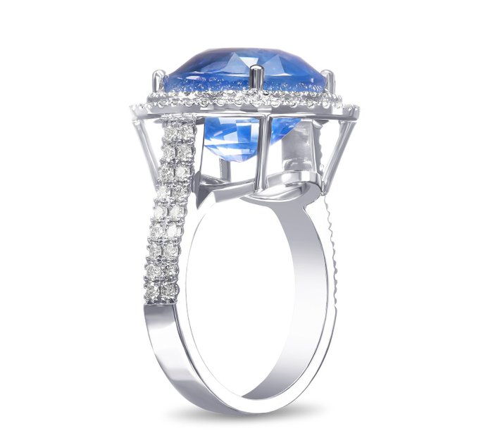 Statement-ring - 18 kraat Hvidguld -  15.65ct. tw. Safir - Diamant