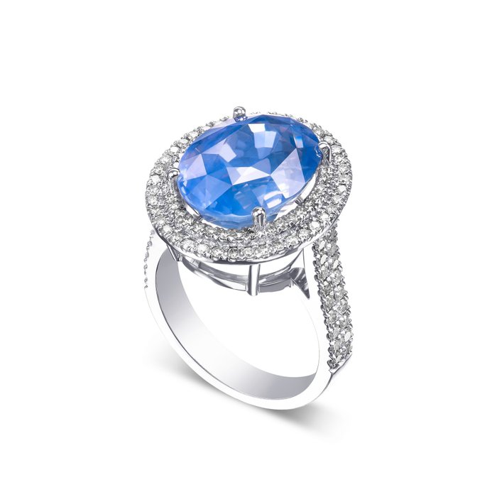 Statement-ring - 18 kraat Hvidguld -  15.65ct. tw. Safir - Diamant