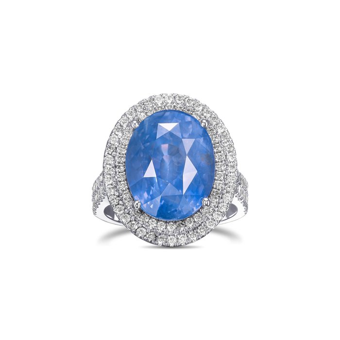 Statement-ring - 18 kraat Hvidguld -  15.65ct. tw. Safir - Diamant