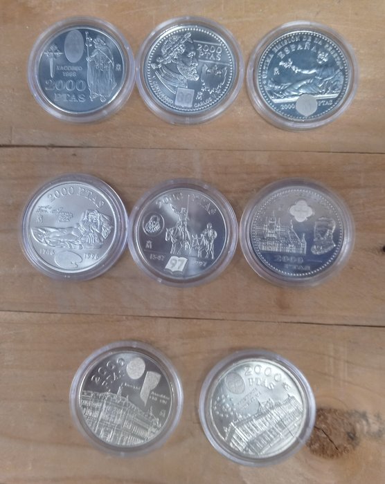 Spanien. 2000 Pesetas 1994/2001 (8 monedas)