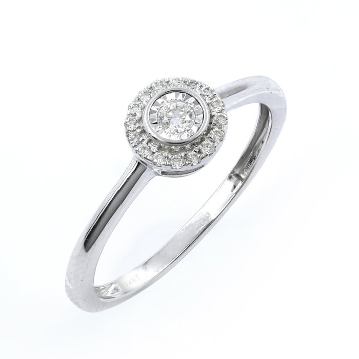 Ingen mindstepris - Ring - 14 karat Hvidguld -  0.11ct. tw. Diamant (Natur)