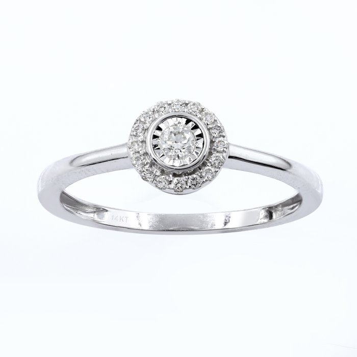 Ingen mindstepris - Ring - 14 karat Hvidguld -  0.11ct. tw. Diamant (Natur)