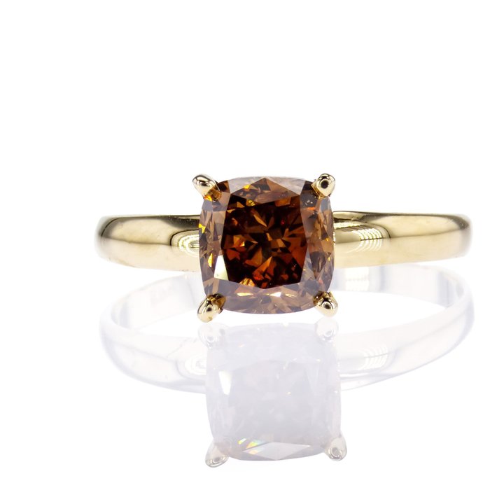 Forlovelsesring - 14 karat Gulguld -  2.02ct. tw. Diamant (Naturfarvet)