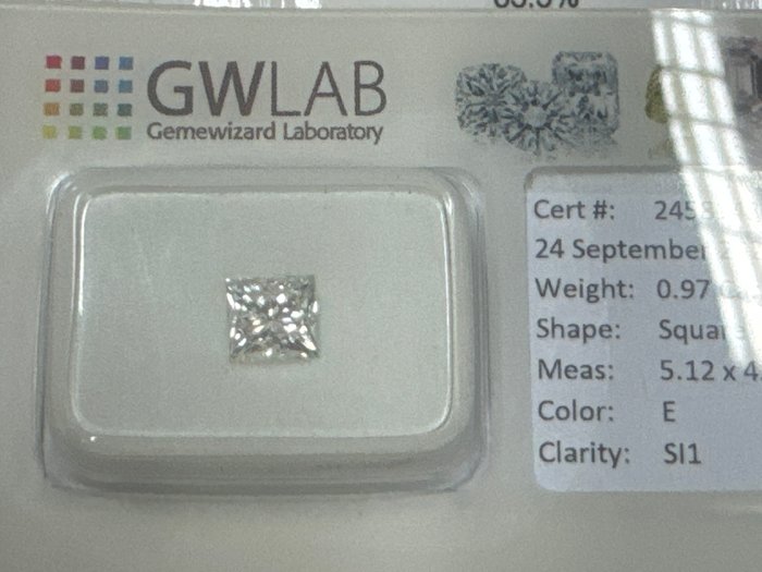 1 pcs Diamant  (Natur)  - 0.97 ct - Kvadrat - E - SI1 - Gemewizard Gemological Laboratory (GWLab)