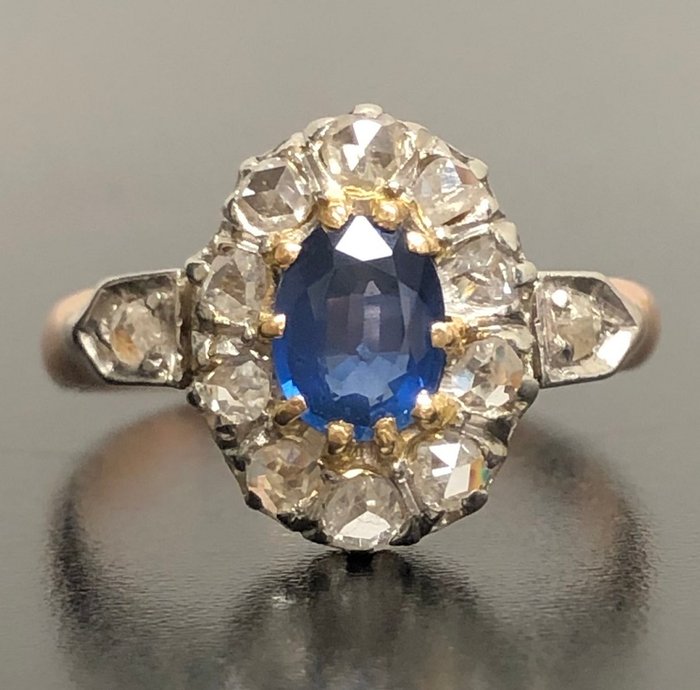 Ingen mindstepris - Ring - 18 kraat Platin, Rosaguld -  0.75ct. tw. Safir - Diamant - 1850'erne