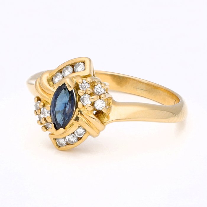 Ingen mindstepris - Ring - 18 kraat Gulguld Diamant (Natur)  - Safir