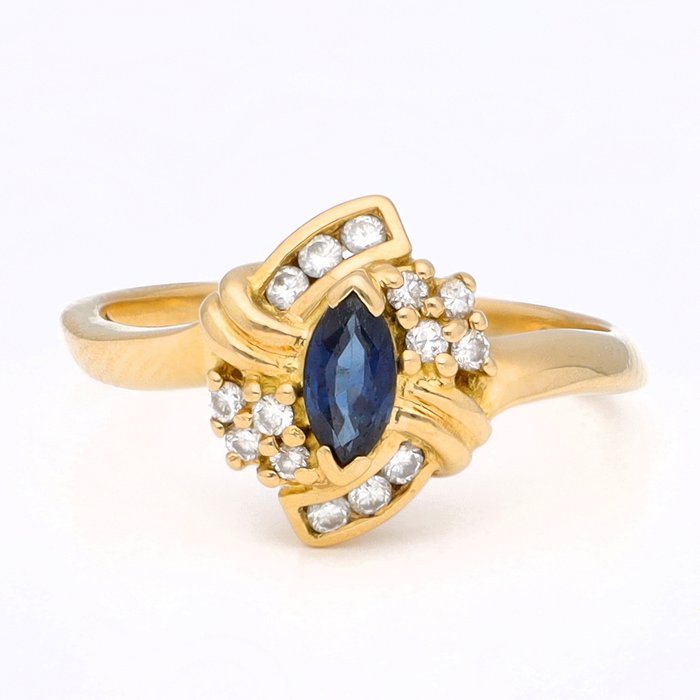 Ingen mindstepris - Ring - 18 kraat Gulguld Diamant (Natur)  - Safir