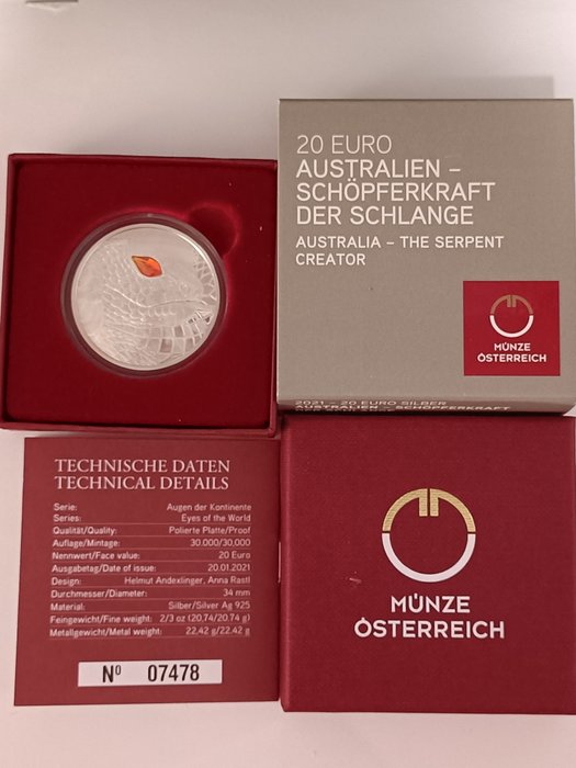 Østrig. 20 Euro 2020 "The Serpent Creator" Proof  (Ingen mindstepris)