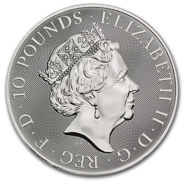 Storbritannien. 2020 10 oz £10 GBP UK Silver Queen's Beasts Falcon of the Plantagenets Coin BU (In Capsule)