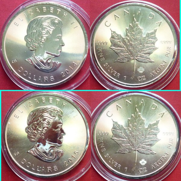 Canada 5 Dollars 2014/2015 Silver Maple Leaf 2x1 Oz (999)  (Ingen mindstepris)