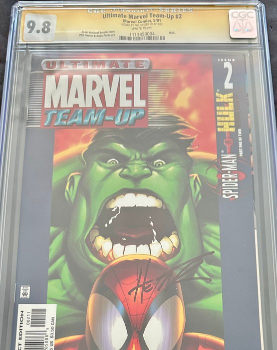 Ultimate Marvel Team-Up #2 - Hulk Appearance - Signed By Phil Hester! - Ultimate Marvel Team-Up #2 Signature Series CGC 9.8 - 1 Signed graded comic - Første udgave - 2001 - CGC 9.8