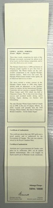 Canada. 75 Dollars 2007 Jeux Olympiques de Vancouver - Bernaches du Canada, Proof