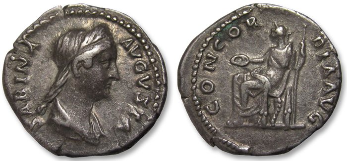 Romarriket. Sabina (Augusta, AD 128-136). Denarius Rome mint circa 130-133 A.D. - CONCORDIA AVG - great toning