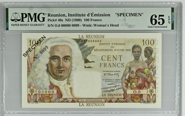 Réunion. - 100 Francs - ND (1960) - Specimen - Pick 49s