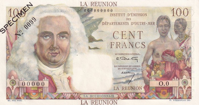 Réunion. - 100 Francs - ND (1960) - Specimen - Pick 49s