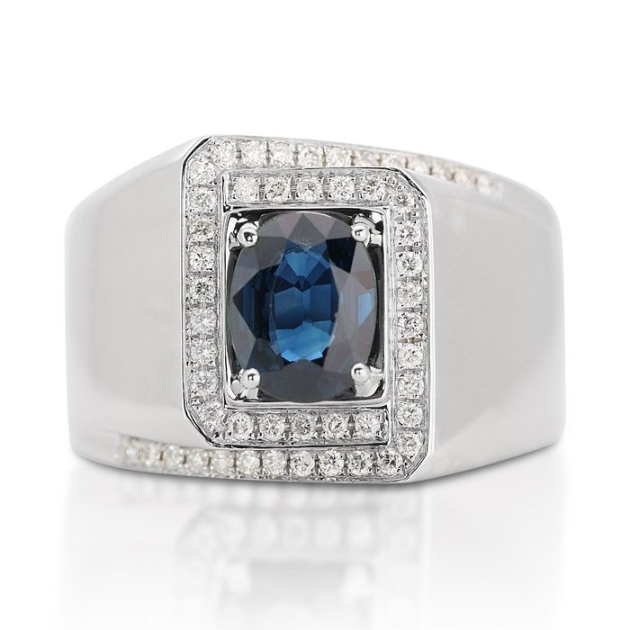 Ring - 18 kraat Hvidguld -  1.90ct. tw. Safir - Diamant