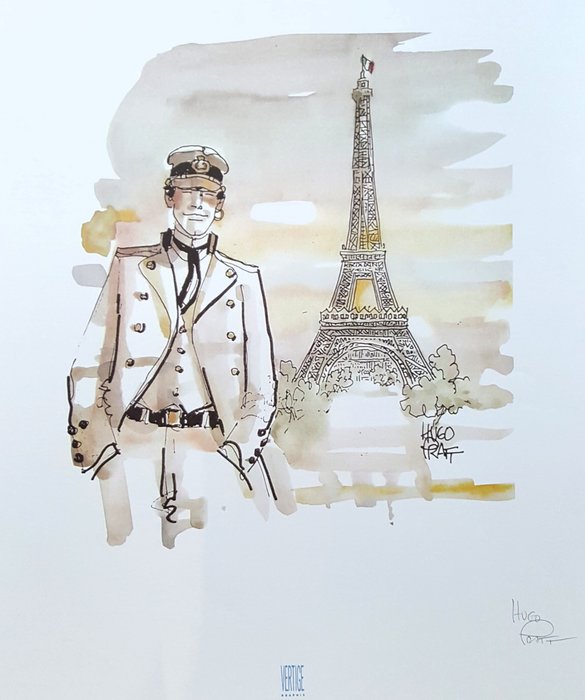 Hugo Pratt - 1 Print - Corto Maltese - in Paris - signiert - 50 x 60 cm