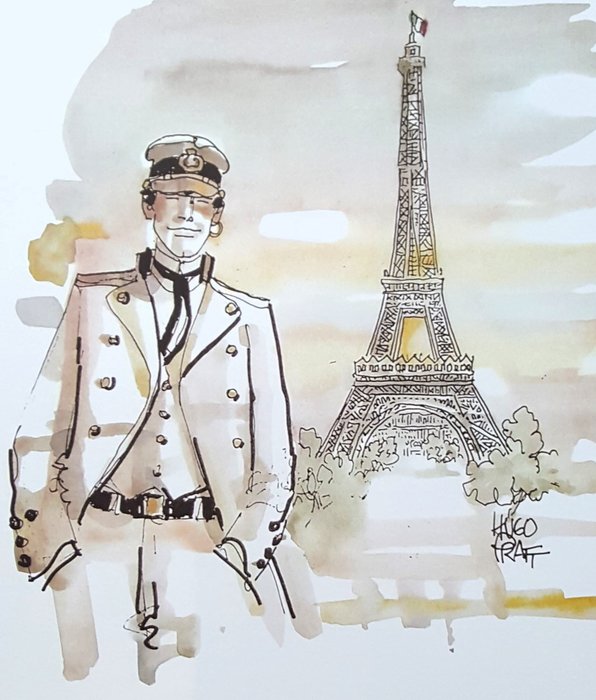 Hugo Pratt - 1 Print - Corto Maltese - in Paris - signiert - 50 x 60 cm