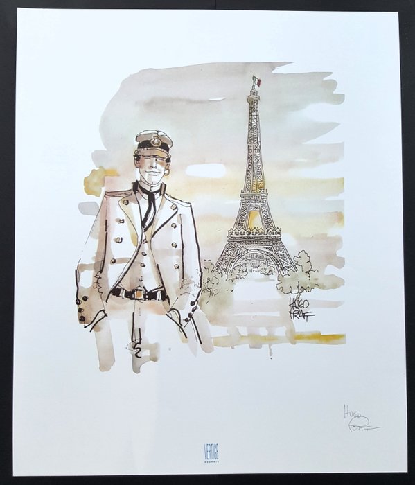 Hugo Pratt - 1 Print - Corto Maltese - in Paris - signiert - 50 x 60 cm