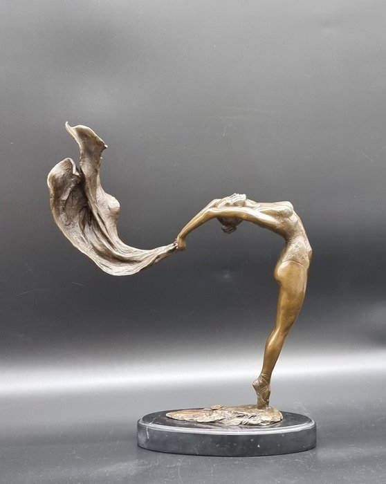 Statue, Bronze Scarf Dancer 38cm - 38 cm - Bronze, Marmor