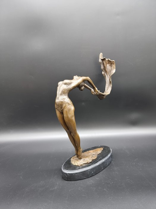 Statue, Bronze Scarf Dancer 38cm - 38 cm - Bronze, Marmor