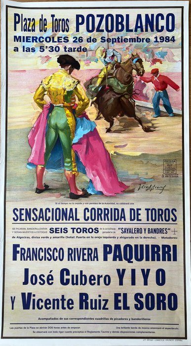 Anonymous - poster pubblicitario Plaza de Toros (corrida) – 1984 - offset